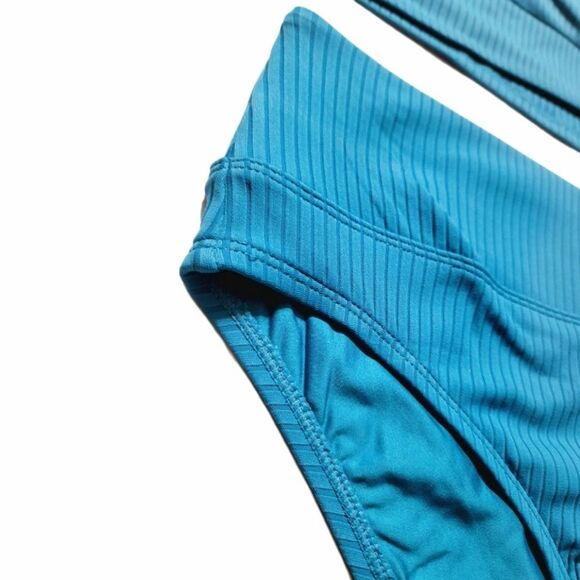 NEXT 2-pc Women's L Ribbed Racerback Swim Top Tank + High Waist Bikini Blue NWT - Picture 3 of 10